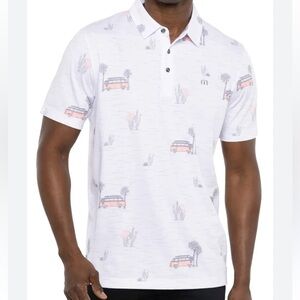 Travis Mathew / Volkswagen White Polo / golf Shirt with Graphic Print size M